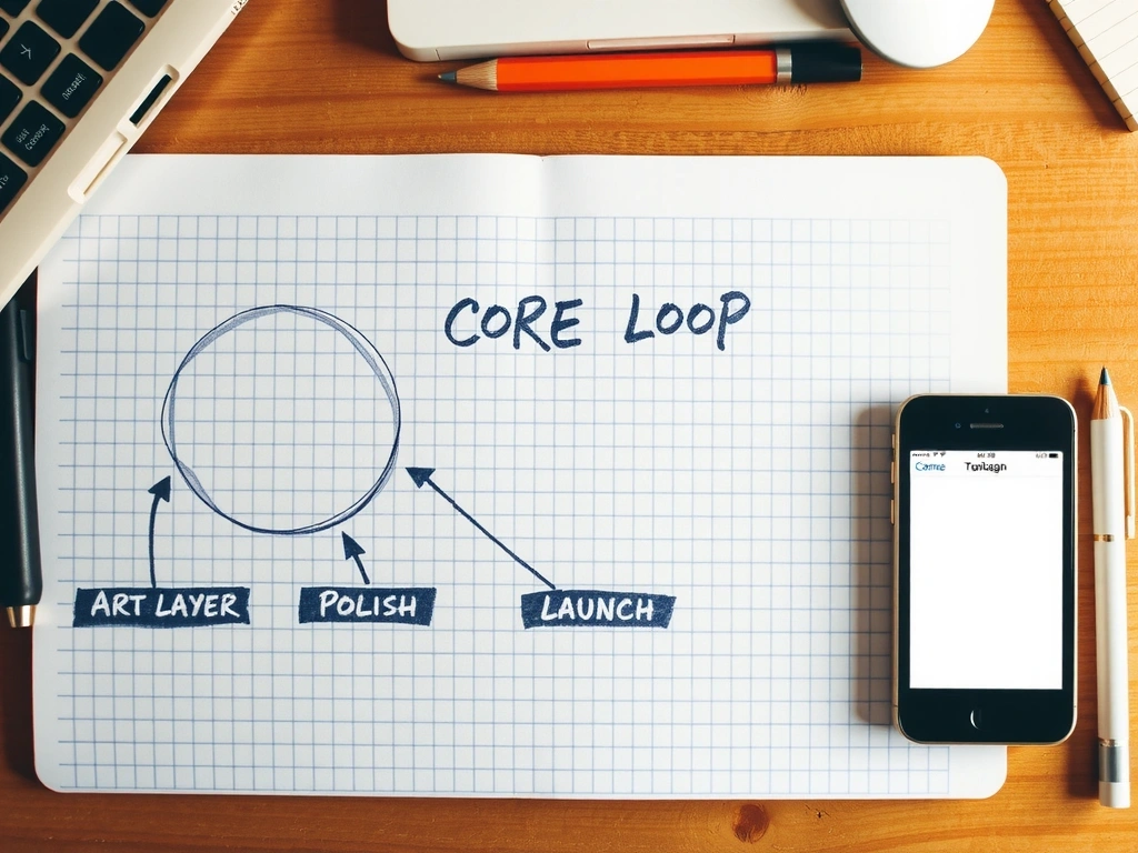 A hand-drawn development flowchart on graph paper
